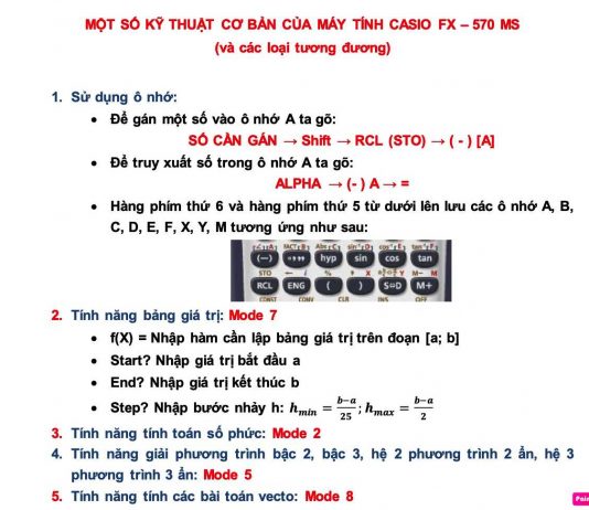 Công thức giải nhanh toán 12 bằng máy tính
