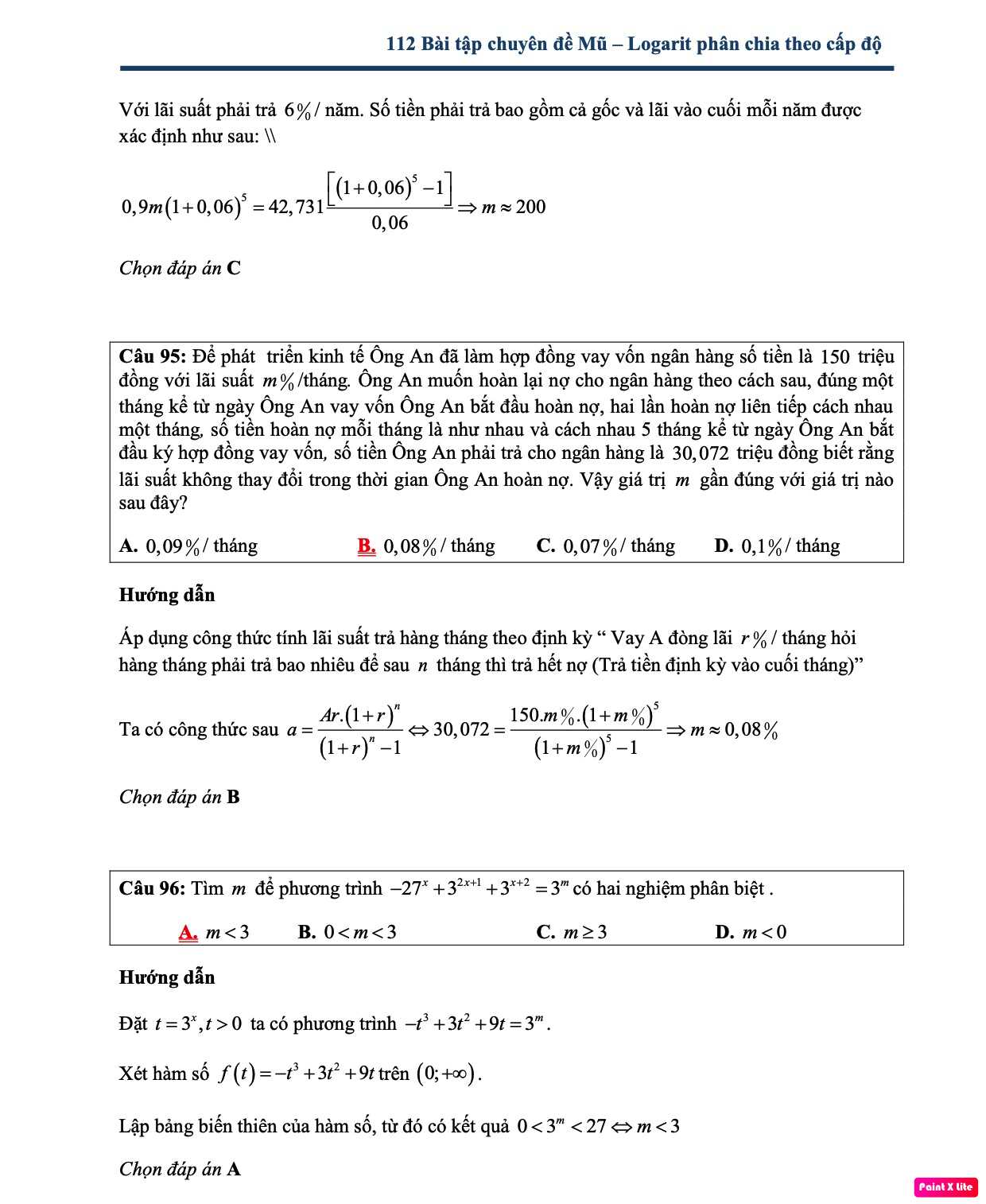 Bài tập phương trình mũ và phương trình logarit
