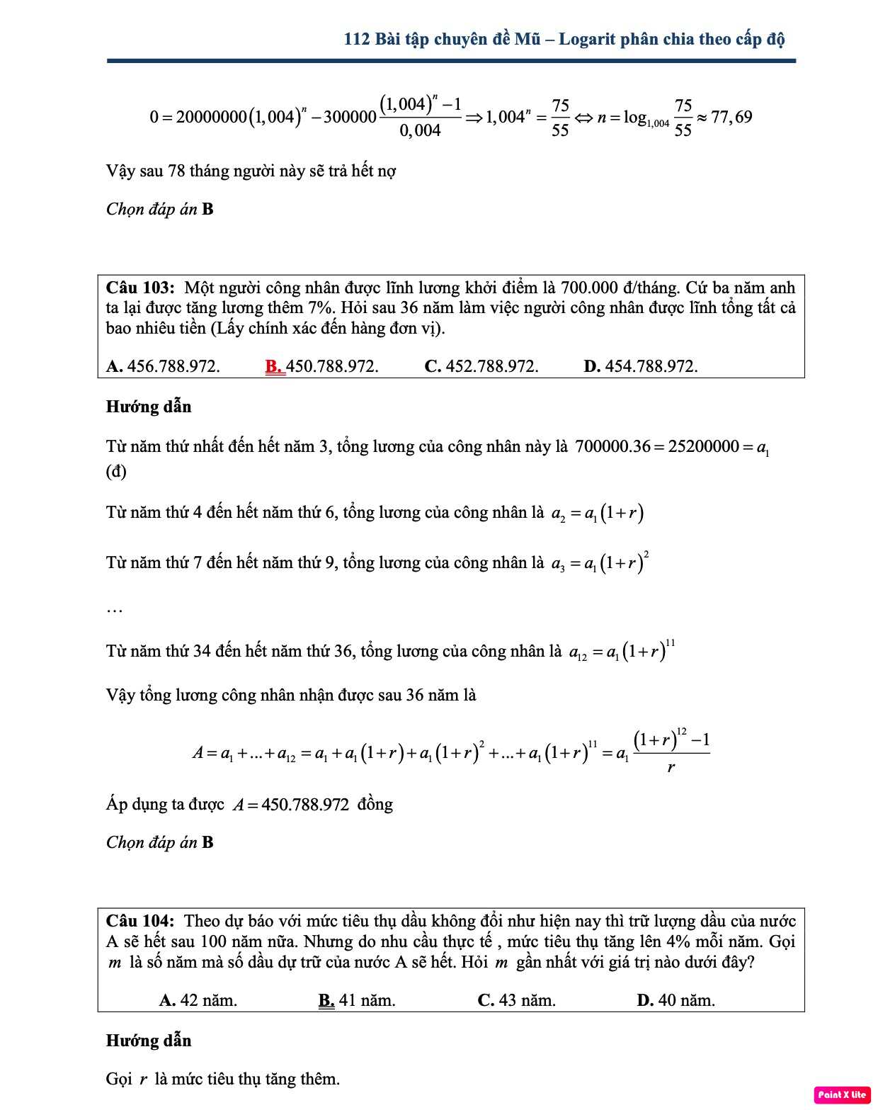 Bài tập trắc nghiệm về hàm số mũ và logarit