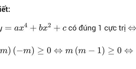 Tìm m để hàm số có đúng 1 cực trị