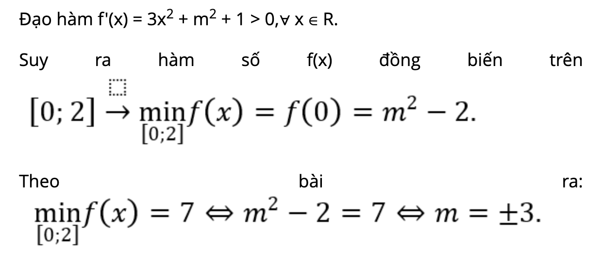 Tìm m để hàm số đạt giá trị nhỏ nhất trên đoạn (lời giải bài 1)
