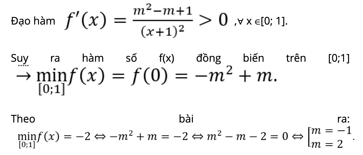 Tìm m để hàm số đạt giá trị nhỏ nhất trên đoạn (lời giải bài 2)