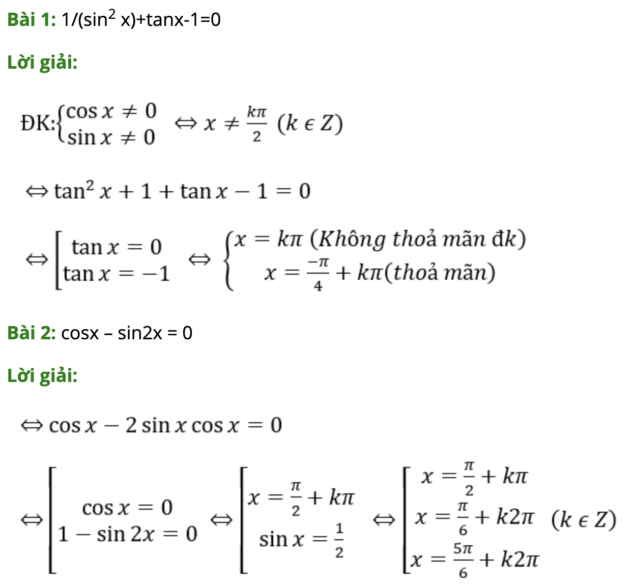 Bài tập giải phương trình bậc hai với một hàm số lượng giác có đáp án