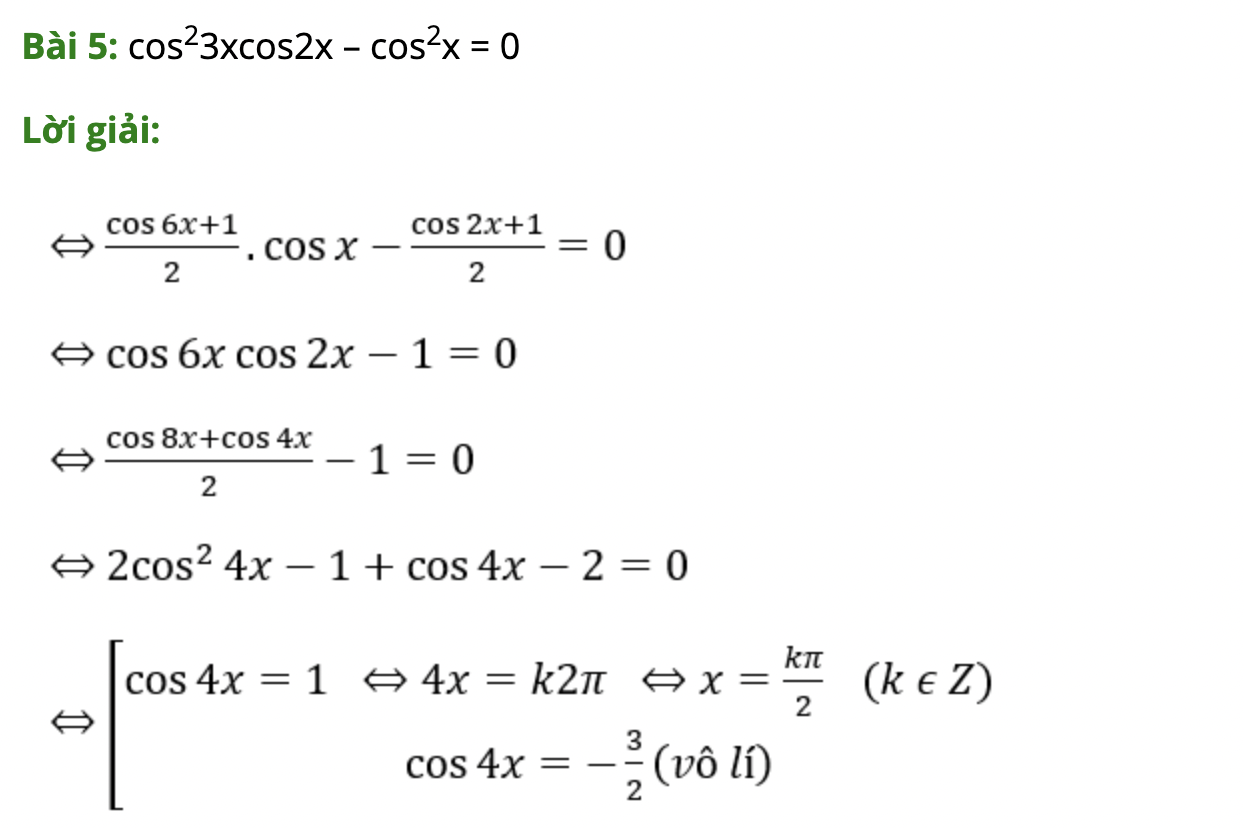 Bài tập dạng phương trình bậc hai với một hàm số lượng giác có đáp án