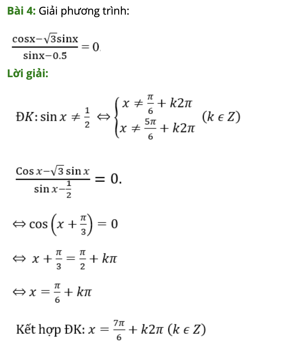 Bài tập giải phương trình bậc nhất theo sinx và cosx kèm đáp án