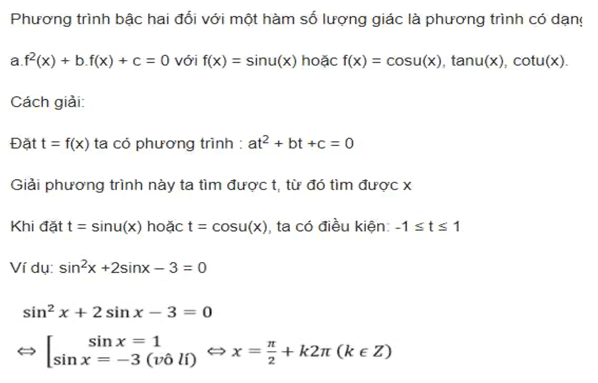 Bài tập dạng Phương trình bậc hai có một hàm lượng giác