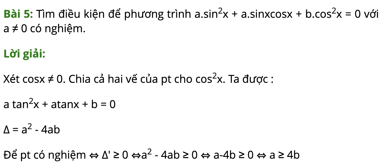 Bài tập dạng phương trình đẳng cấp bậc 2, bậc 3 lượng giác có đáp án 