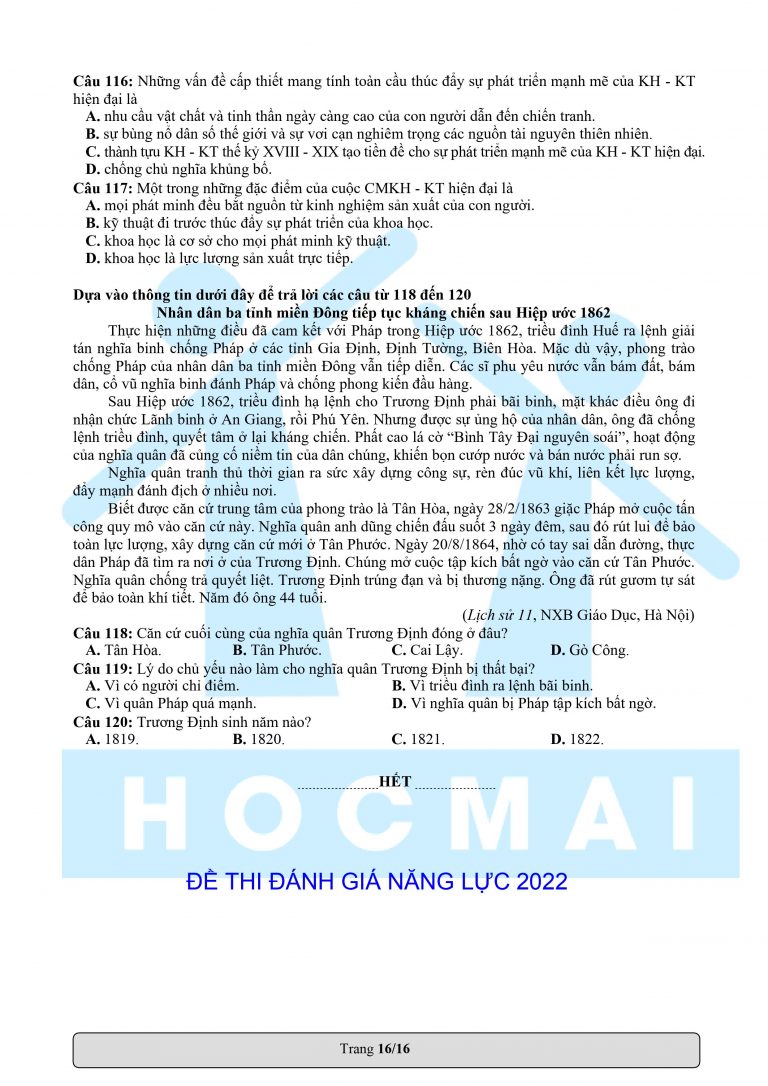 Đề thi đánh giá năng lực ĐHQG TP. HCM 2022 (Đề mẫu có đáp án)