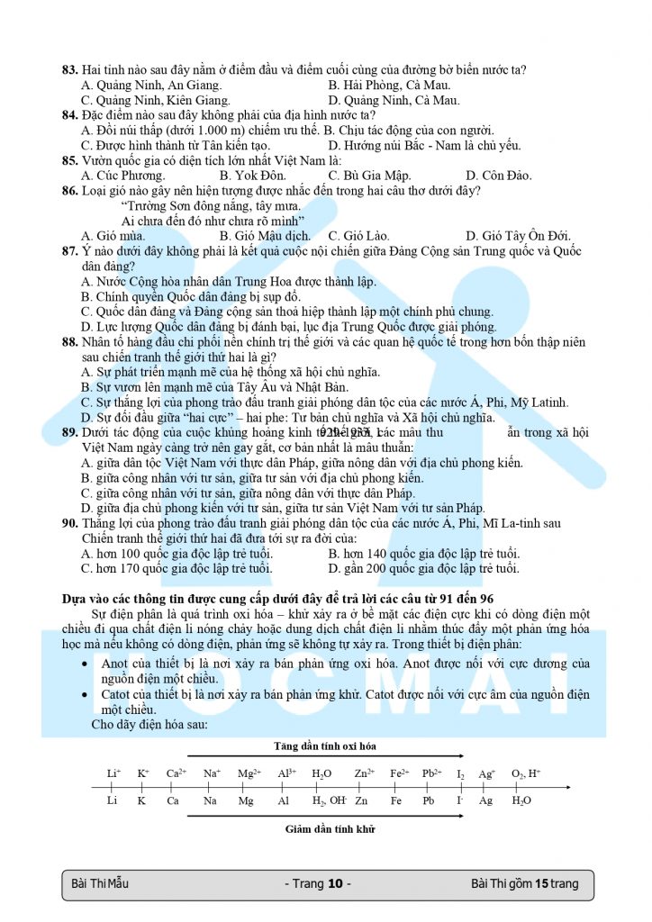 Đề thi đánh giá năng lực ĐHQG TP. HCM 2018 (Đề mẫu)