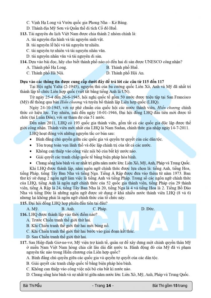 Đề thi đánh giá năng lực ĐHQG TP. HCM 2018 (Đề mẫu)
