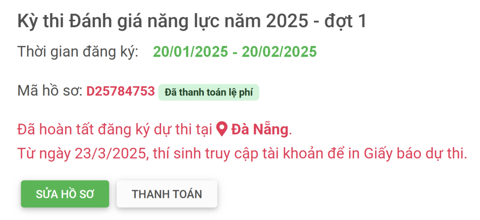 đăng ký kỳ thi đánh giá năng lực